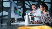 Plastics make an important contribution to safety in electric vehicles. For example, they are used to achieve stable impact protection and safe electricity distribution, as thermally conductive adhesives and to color-code high-voltage components and connectors. Dr. Simon Kniesel (left), Group Leader R&D Ultramid®, Engineering Plastics Europe, and Daniela Longo-Schedel (right), Research Engineer Thermoplastic Foams, discuss simulation results of a virtual compression test of a polyamide particle foam. Plastics make an important contribution to safety in electric vehicles. For example, they are used to achieve stable impact protection and safe electricity distribution, as thermally conductive adhesives and to color-code high-voltage components and connectors. Dr. Simon Kniesel (left), Group Leader R&D Ultramid®, Engineering Plastics Europe, and Daniela Longo-Schedel (right), Research Engineer Thermoplastic Foams, discuss simulation results of a virtual compression test of a polyamide particle foam.