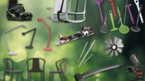 Household items made with Ultramid in front of a green backdrop