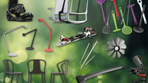 Household items made with Ultramid in front of a green backdrop Household items made with Ultramid in front of a green backdrop