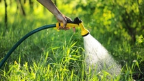 gardener watering the lawn in the garden gardener watering the lawn in the garden