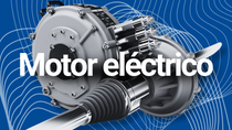 Electromovilidad: Motor eléctrico gris sobre fondo azul Electromovilidad: Motor eléctrico gris sobre fondo azul