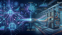 A futuristic visualization of AI systems connected to hyperscale data center infrastructure through high-speed data and thermal management networks. A futuristic visualization of AI systems connected to hyperscale data center infrastructure through high-speed data and thermal management networks.