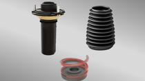 Elastomer components for sealing and protection applications, including a bellows, molded part, and sealing rings.