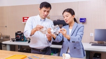 Asian man and asian woman creating products in BASF's Creation Center Asian man and asian woman creating products in BASF's Creation Center