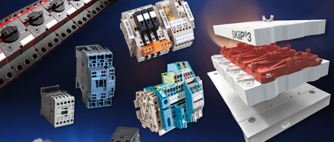 Electronics and electric components made with Ultramid in front of a blue backdrop Electronics and electric components made with Ultramid in front of a blue backdrop