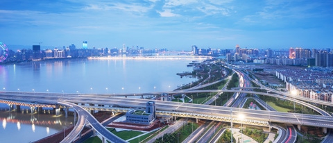 shanghai interchange overpass and elevated road in nightfall shanghai interchange overpass and elevated road in nightfall