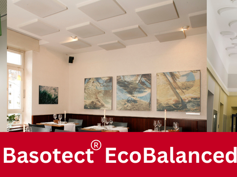Basotect® and its various applications: This material is used in ceilings to reduce noise and sound in environments such as offices, restaurants, and galleries.