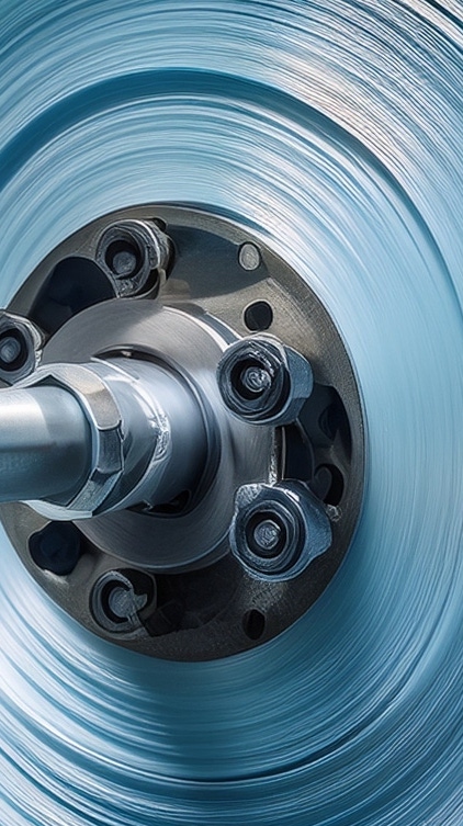 Roll of transparent plastic film on industrial manufacturing equipment. 