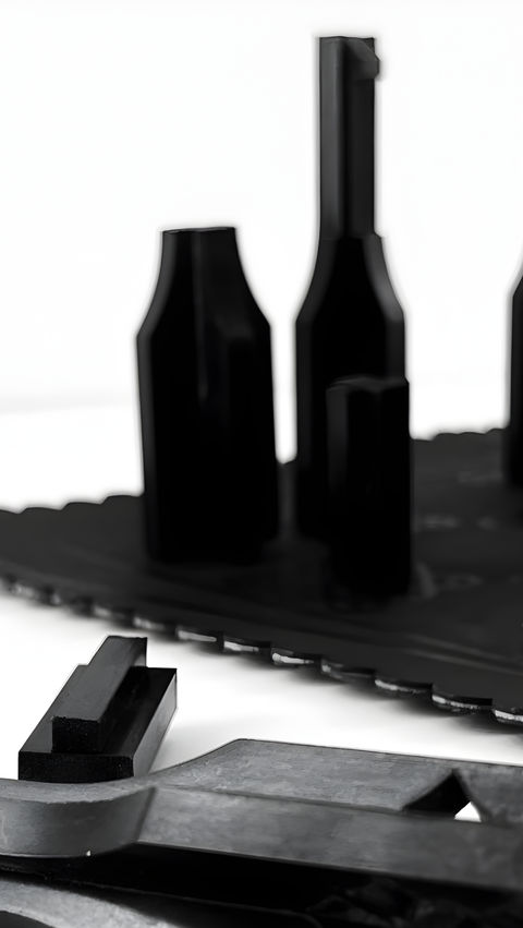 Traditional Indian strategy game set featuring custom-designed black and white game pieces on a matching 3D-printed board.