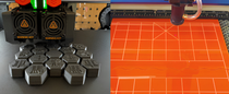 The image shows the 3D printing and laser-cutting processes used to manufacture custom Xiangqi pieces and the game board from BASF materials.